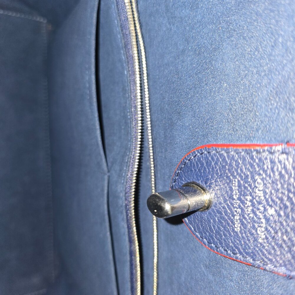 Louis Vuitton Navy Blue Leather Tote with Red Piping & Silver Hardware - Picture 8 of 16